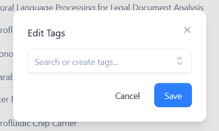 The Edit Tags dialog with a search-or-create combobox