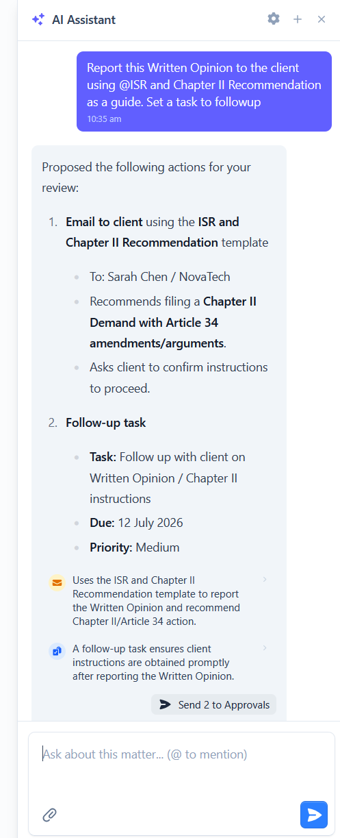 The AI Assistant panel showing a prompt and a set of proposed actions