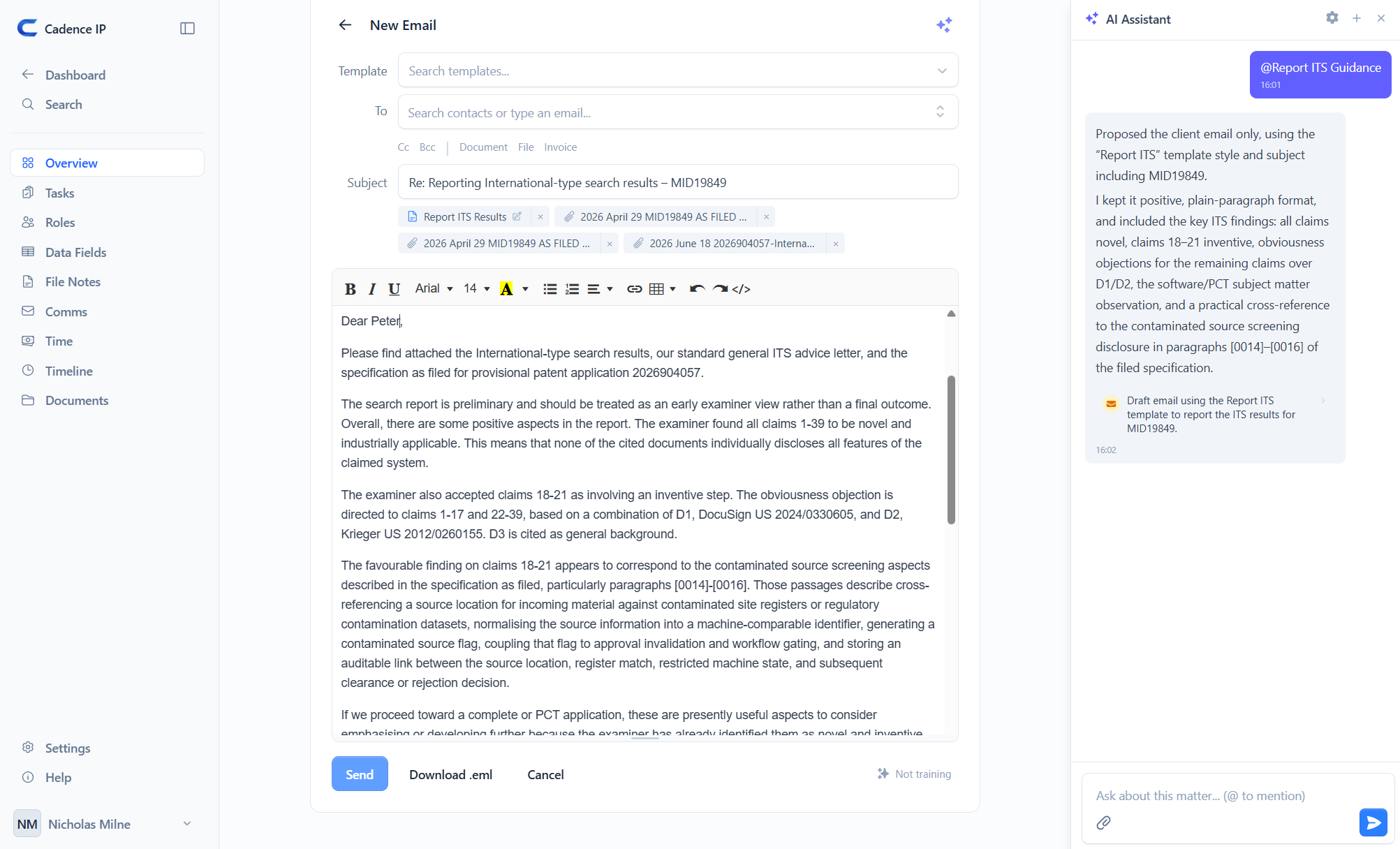 The AI assistant drafting a client email after the guidance block is mentioned