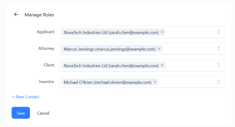 The Manage Roles editor with a selector for each role type