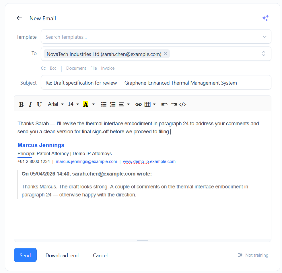 Replying to an email with the original message quoted below
