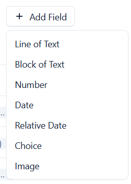 The Add Field type picker