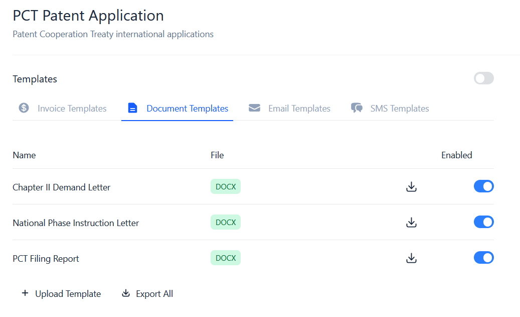 The document templates list