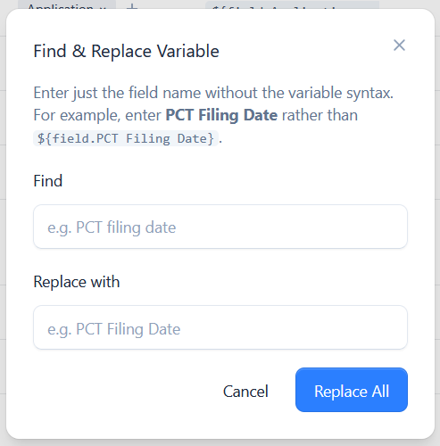 The Find and Replace Variable tool