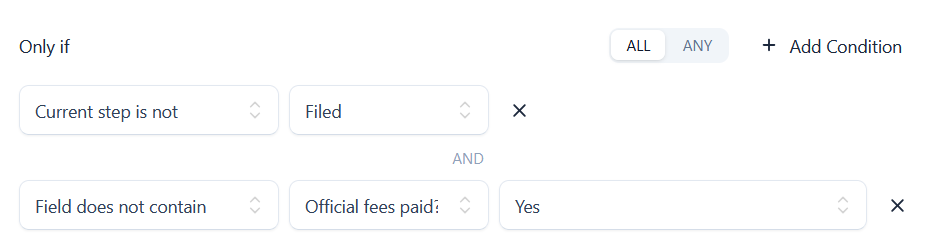 Two conditions combined with an ALL/ANY toggle