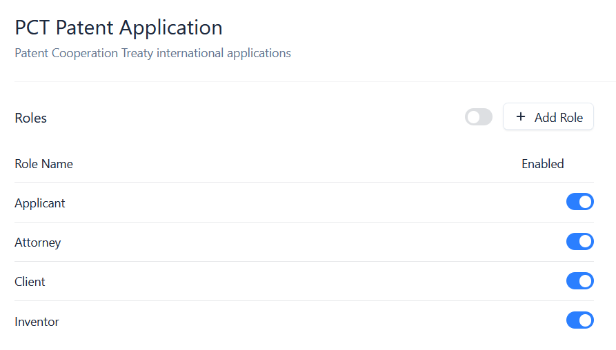 The Roles list for a matter type