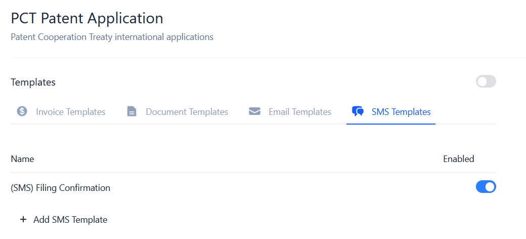 The SMS templates list
