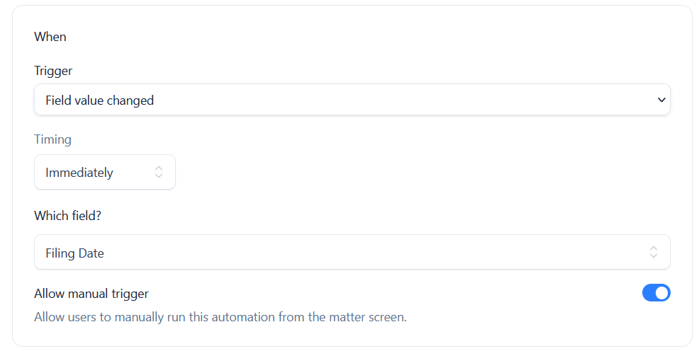 A field-changed trigger with the allow manual trigger option