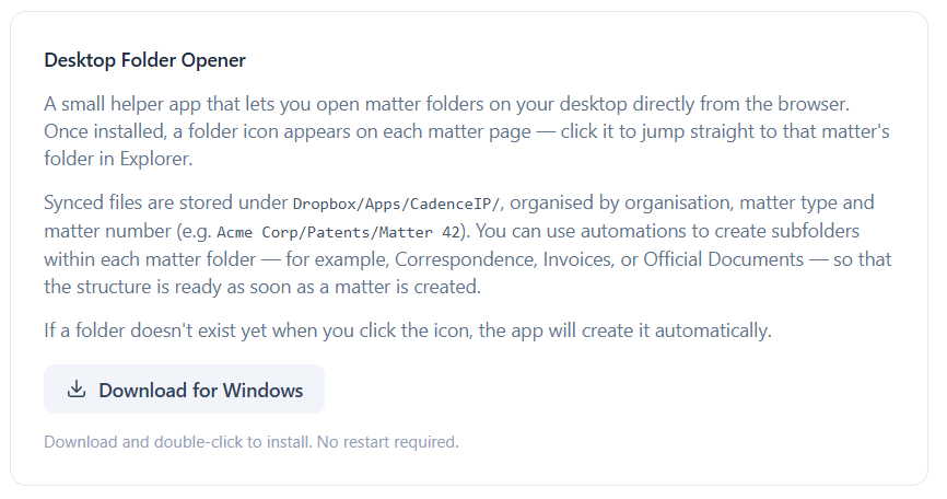 The Desktop Folder Opener card with a download button